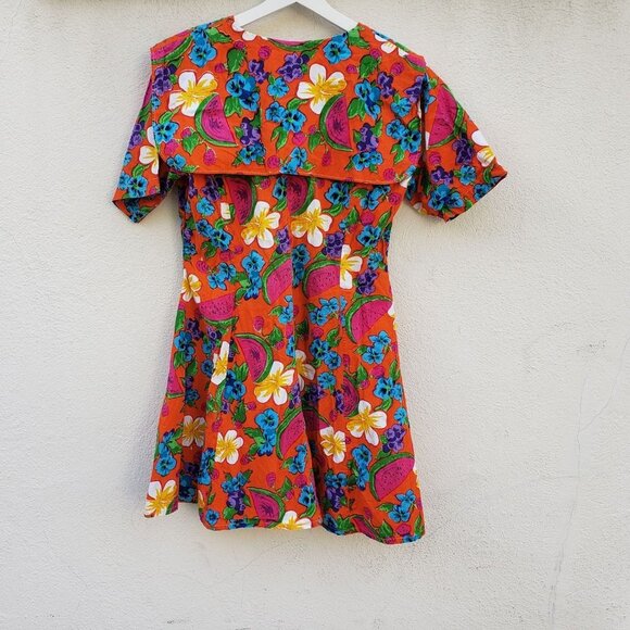 Vintage Tropical Watermelon Floral Print Mini Dress - Picture 5 of 7